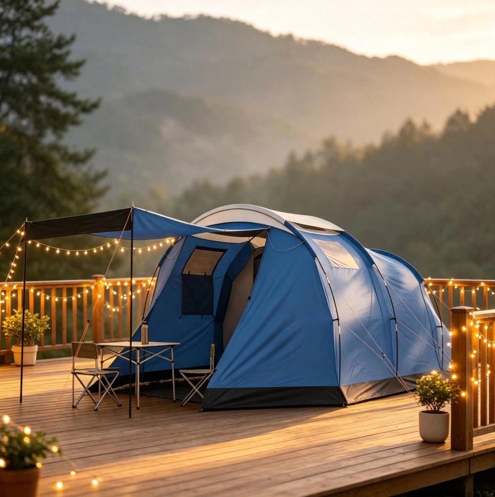 Tenda da campeggio a tunnel per 3-4 persone; impermeabile 3000 mm; blu