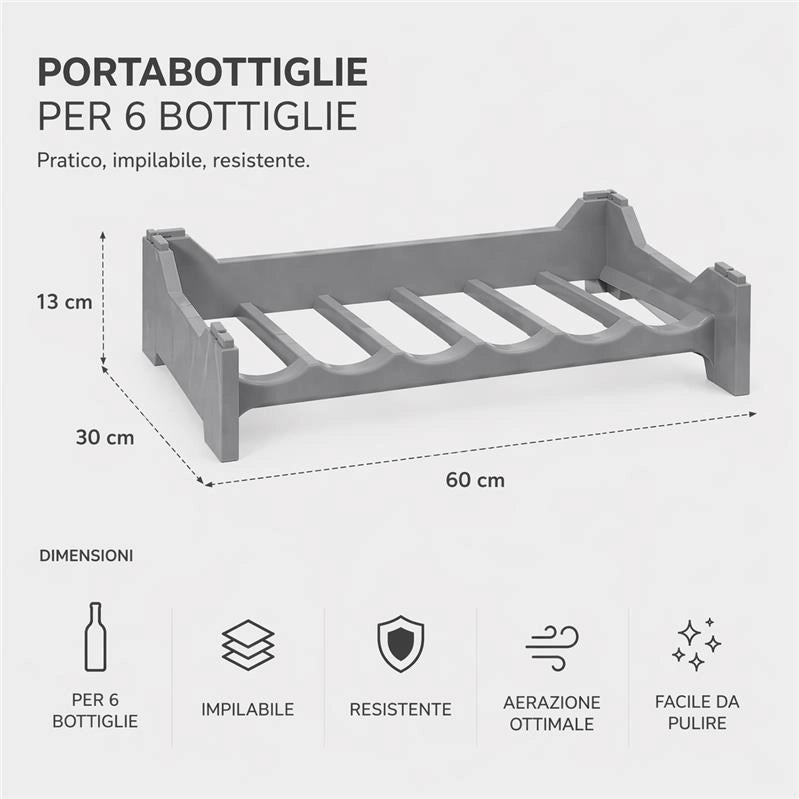 SET 8 CANTINETTE MODULARE PER 48 BOTTIGLIE  IMPILABILE PORTA BOTTIGLIE DI COLORE ARGENTO