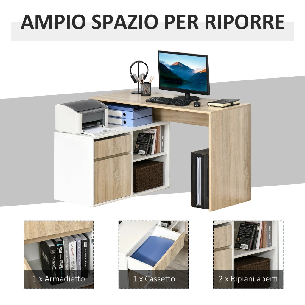 EasyComfort Scrivania Angolare, Scrivania ad Angolo per Computer da Camera o Ufficio, Scrivania Salvaspazio in Legno, Rovere e Bianco