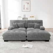 Divano modulare in chenille grigio con pouf mobili e cuscini decorativi, seduta profonda per soggiorno e ufficio