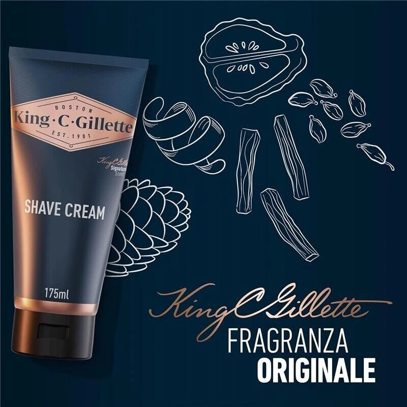 GILLETTE KING C. ORIGINALE CREMA DA BARBA UOMO IDRATANTE 175 ML PER PELLI SENSIBILI E UNA RASATURA DI LIVELLO PROFESSIONALE