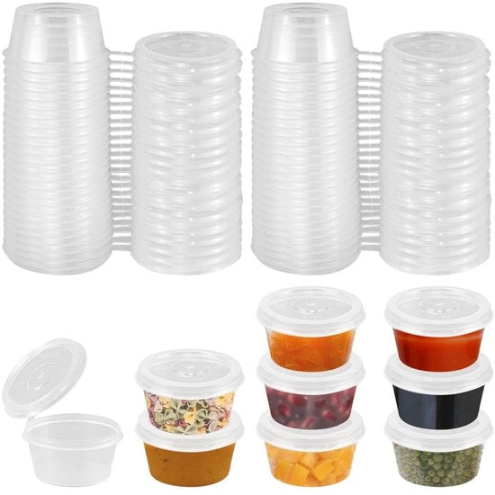 50 confezioni di contenitori per conservazione alimentare con coperchi Piccoli contenitori alimentari da 4oz Imbustabili contenitori a 100ml per salse e condimenti Piccoli contenitori in plastica magnetron-resistenti per salse, salse e erbe