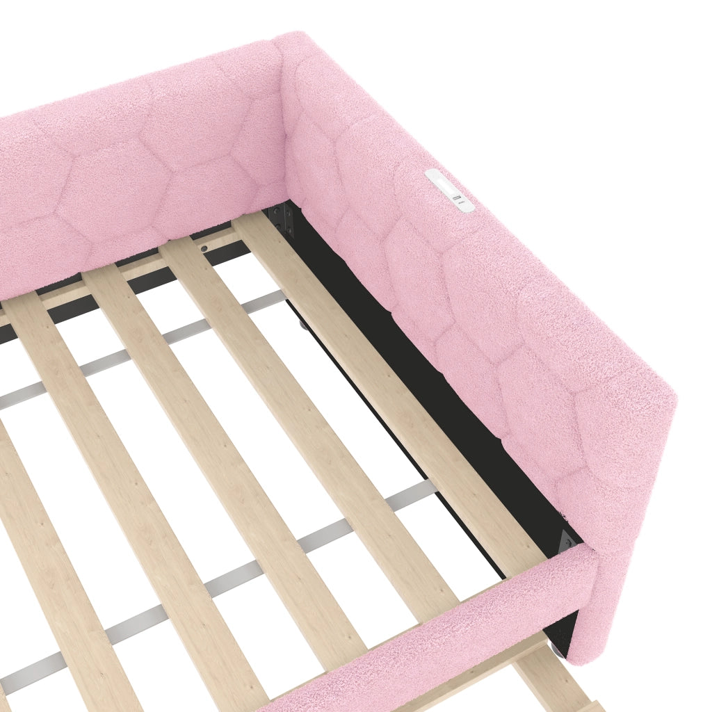 DESMIU Letto bambino 90 × 200 cm con letto estraibile, lampada da lettura, USB e Type-C, senza materasso, rosa