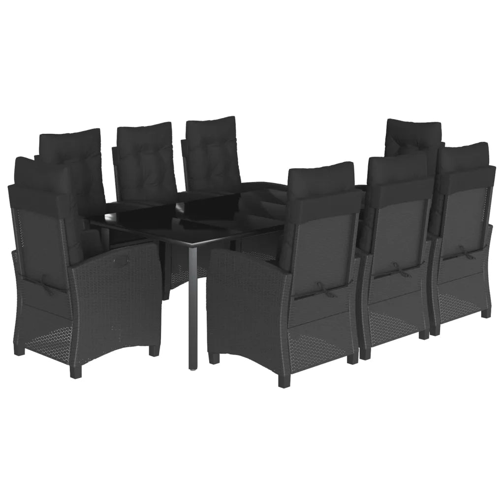 Set da Pranzo da Giardino 9 pz con Cuscini Nero in Polyrattan 3212760