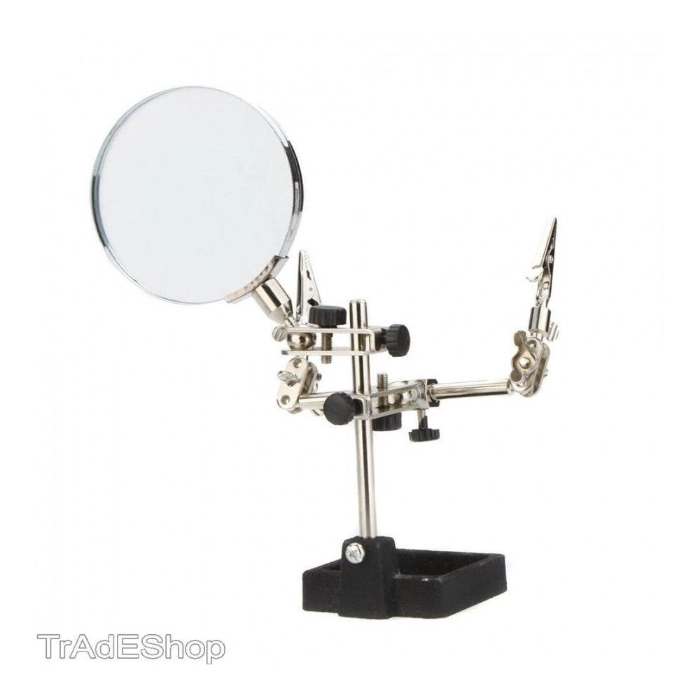 Trade Shop - Lente Ingrandimento Con Pinze Da Tavolo Tool Riparazioni Saldature Orientabile -