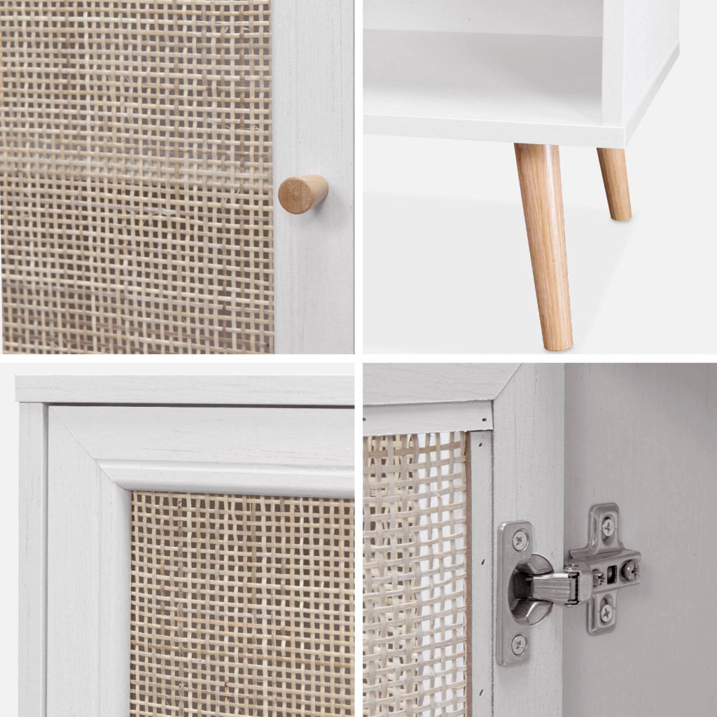 Credenza 3 ante in cannage, 120 cm, bianco sporco