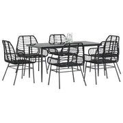 Set Pranzo da Giardino 7 pz Nero Polyrattan Vetro 3334440