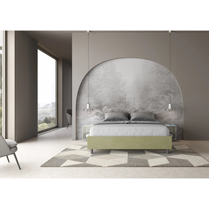 Letto imbottito Letto Matrimoniale alla Francese 150x210 cm Azelia - Con rete,Microfibra,Tè verde