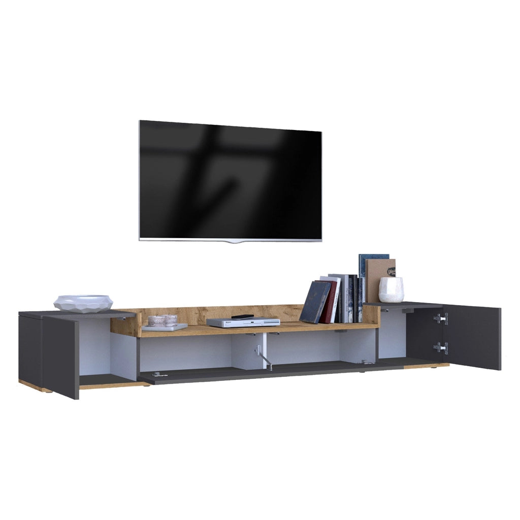 Oxanna, Mobile Porta tv 3 Ripiani Made in Italy, 200x35x30h cm Nero Antracite