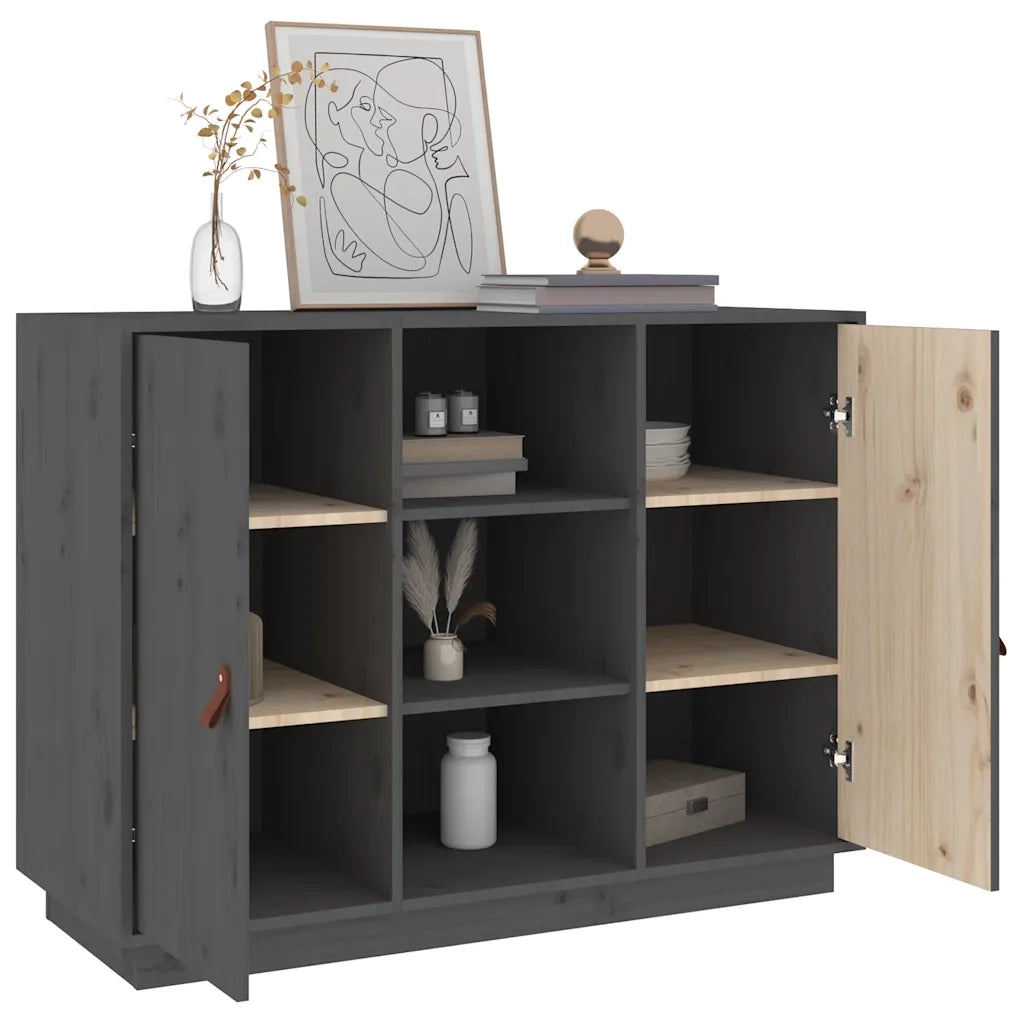 Credenza Grigia 100x40x75 cm in Legno Massello di Pino 820134