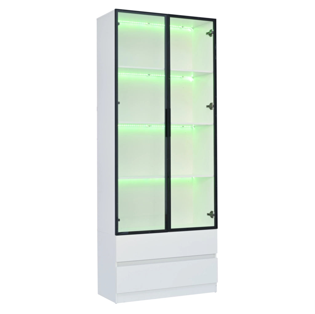 Vetrina 80x34x200 cm con LED controllabile da app e 2 cassetti bianca