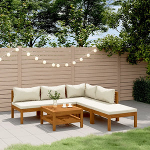 Set Divani da Giardino 6 pz con Cuscini Crema in Legno Acacia 3086948