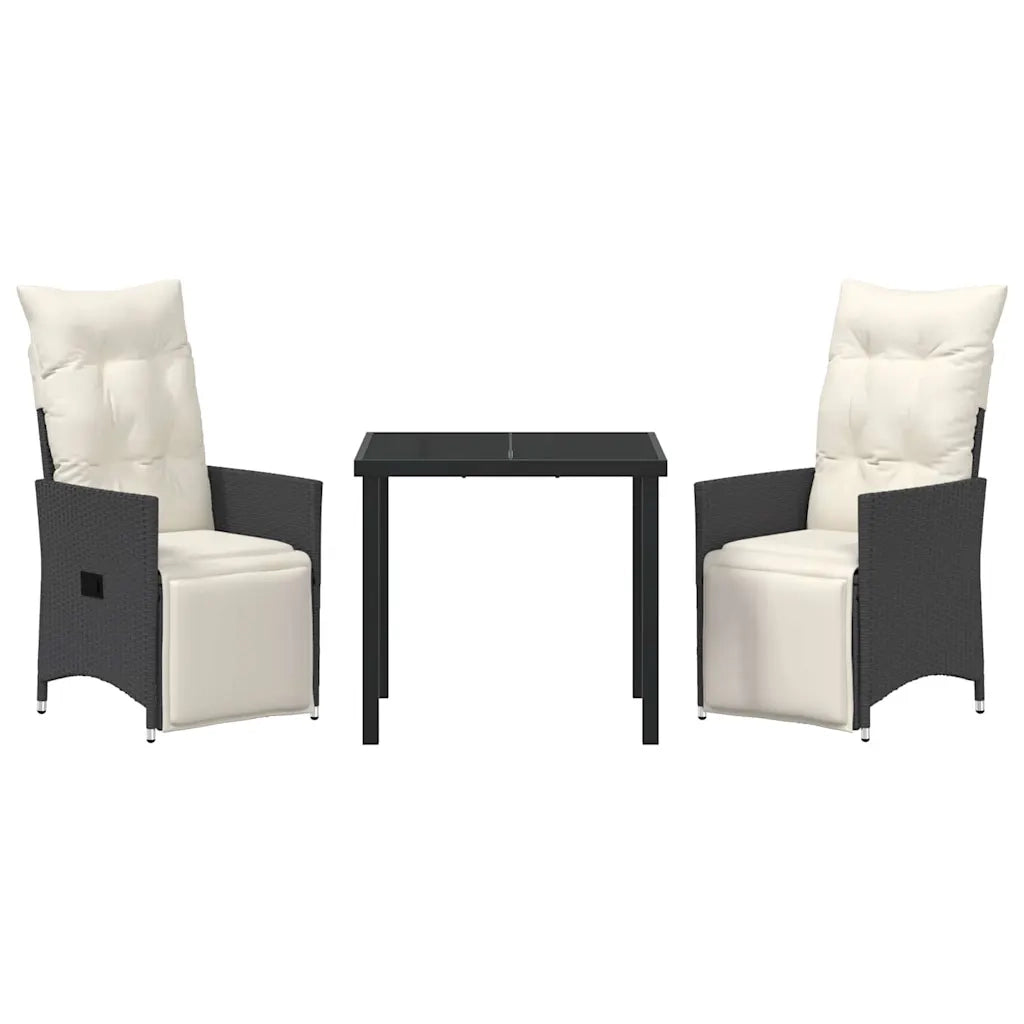 Set da Pranzo per Giardino con cuscino 3 pcs Nero polyrattan
