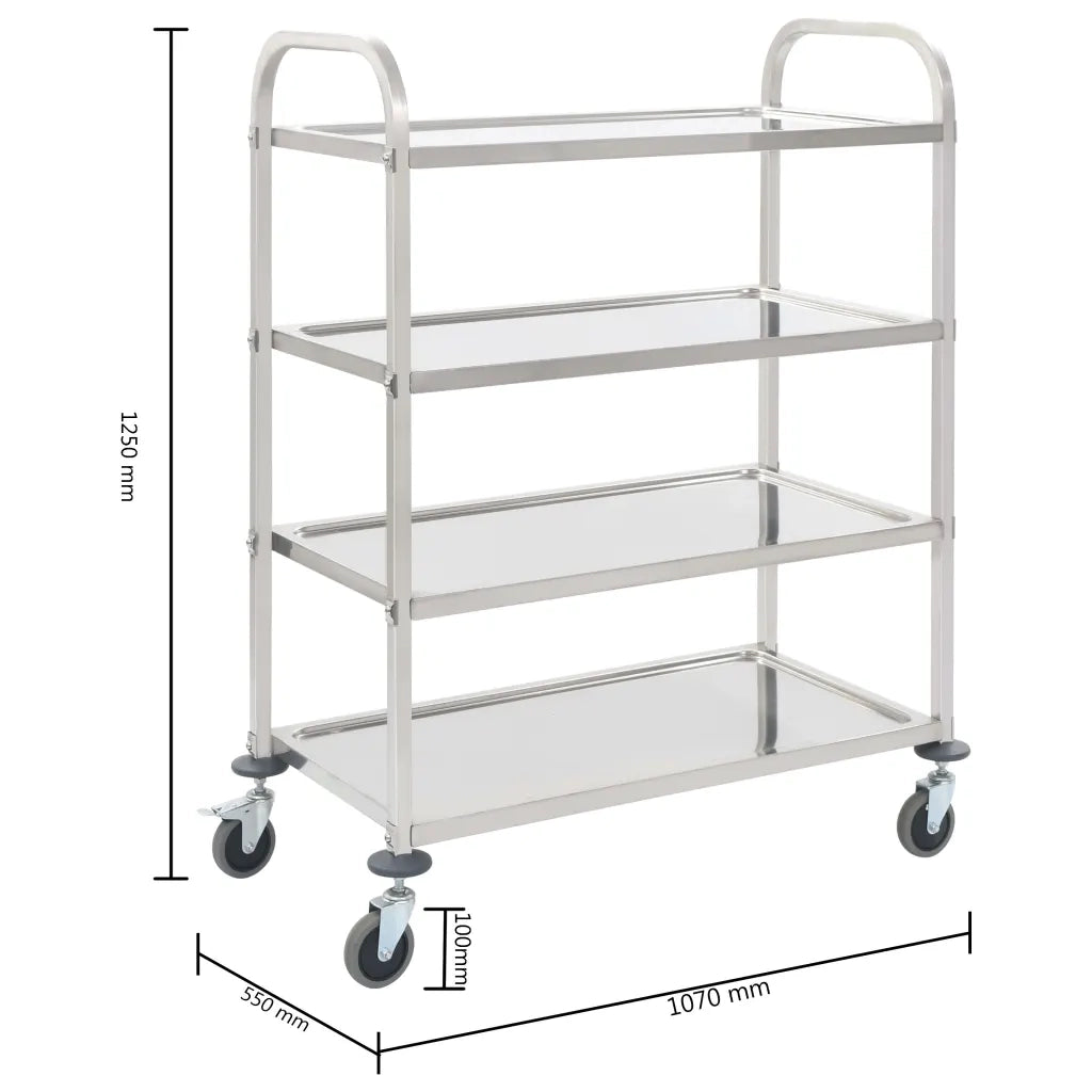Carrello da Cucina a 4 Livelli 107x55x125 cm in Acciaio Inox cod mxl 68683
