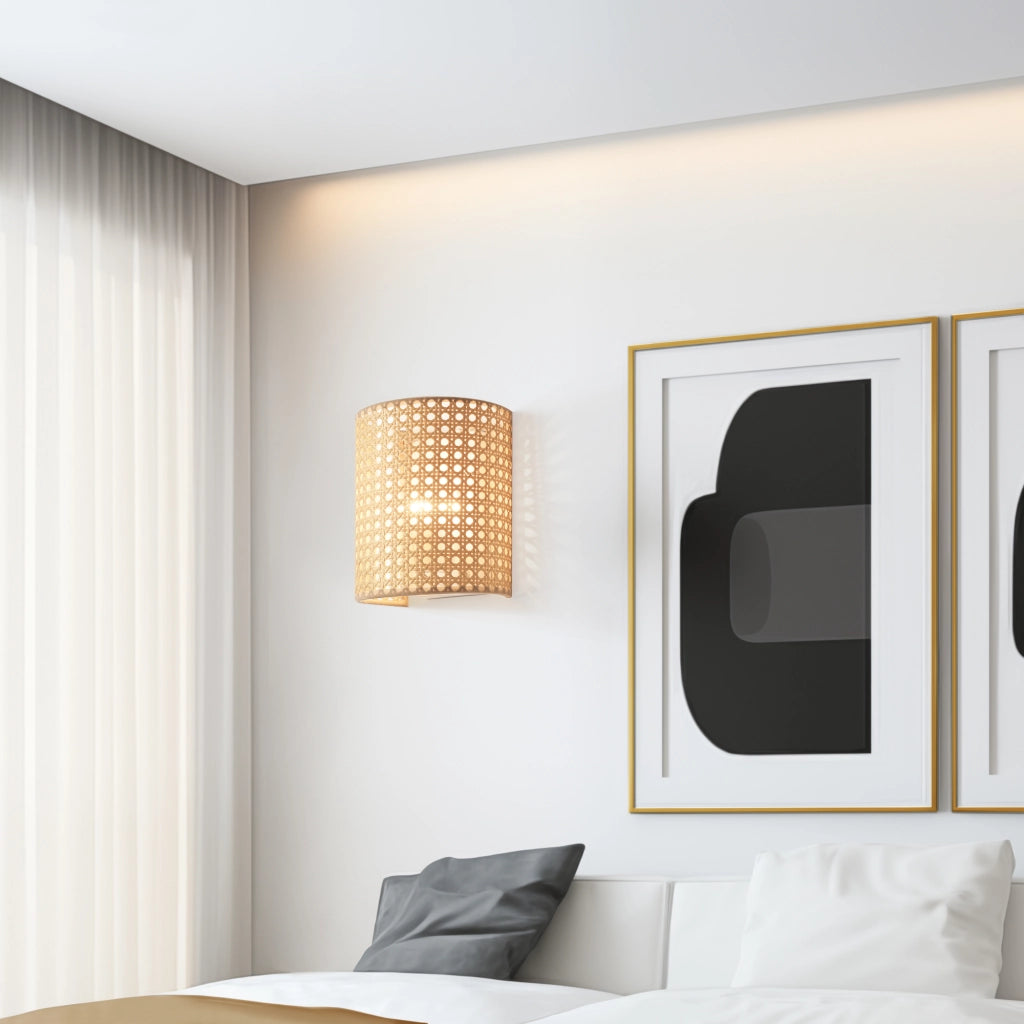 Set di 3 Applique per Interni Ascot a Paralume Semicilindrico - Effetto Rattan lux.pro