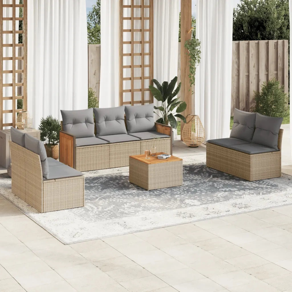 Set Divano da Giardino 8 pz con Cuscini Beige in Polyrattan 3259966