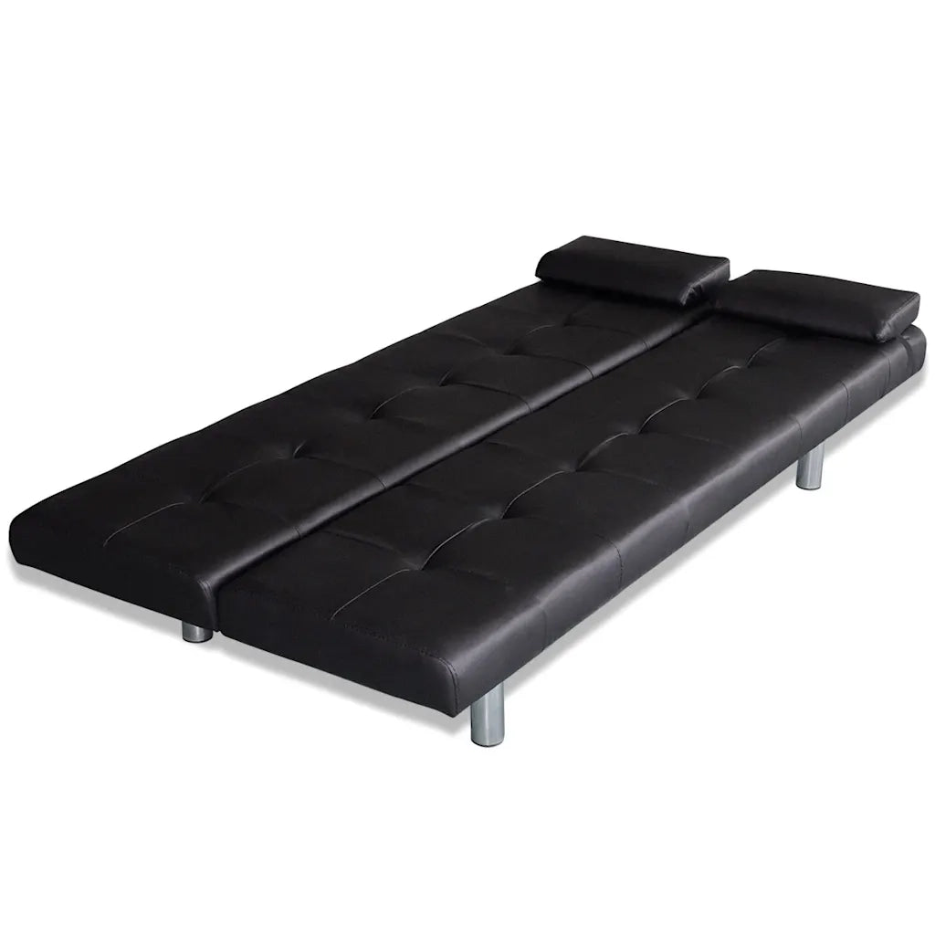 Divano letto | Sof¨¤ letto | Letto singolo con 2 Cuscini in Similpelle Regolabile Nero