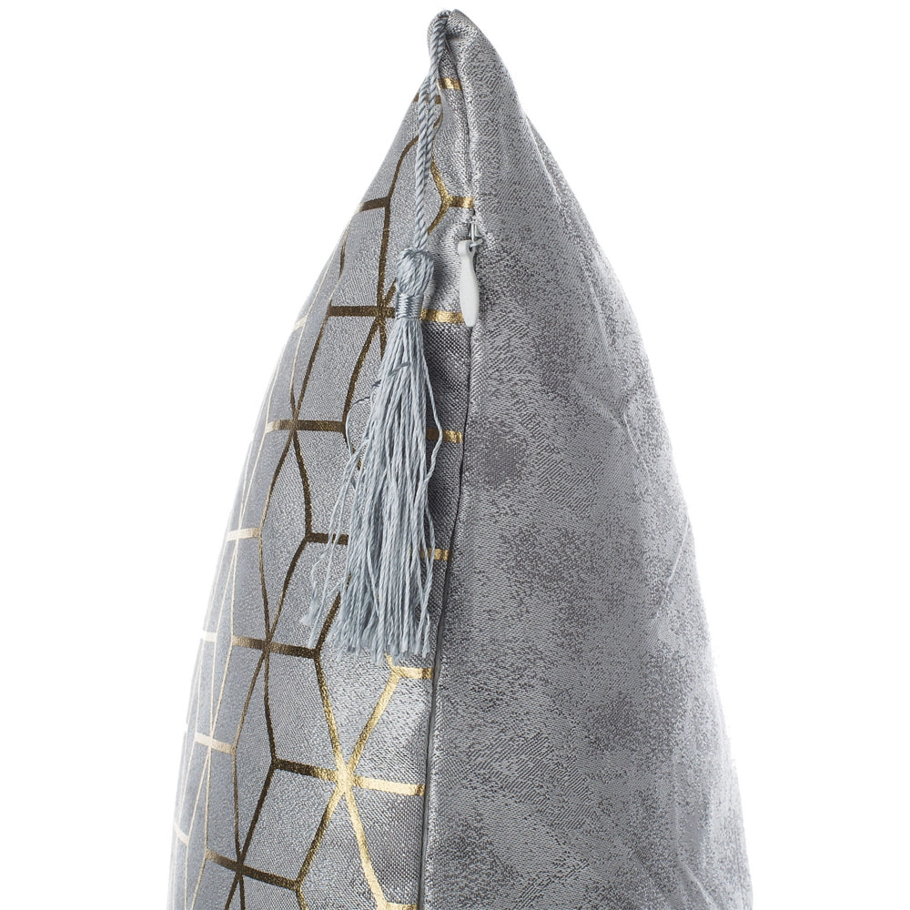Set di 2 cuscini decorativi motivo cubo jacquard argento 45 x 45 cm con stampa geometrica nappe