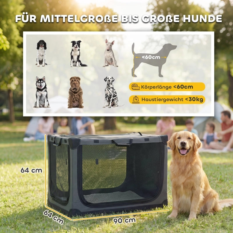 Gabbia pieghevole per cani, trasportino per cani con cuscino sfoderabile e lavabile, rivestimento in tessuto Oxford, per cani fino a 30 kg, grigio.