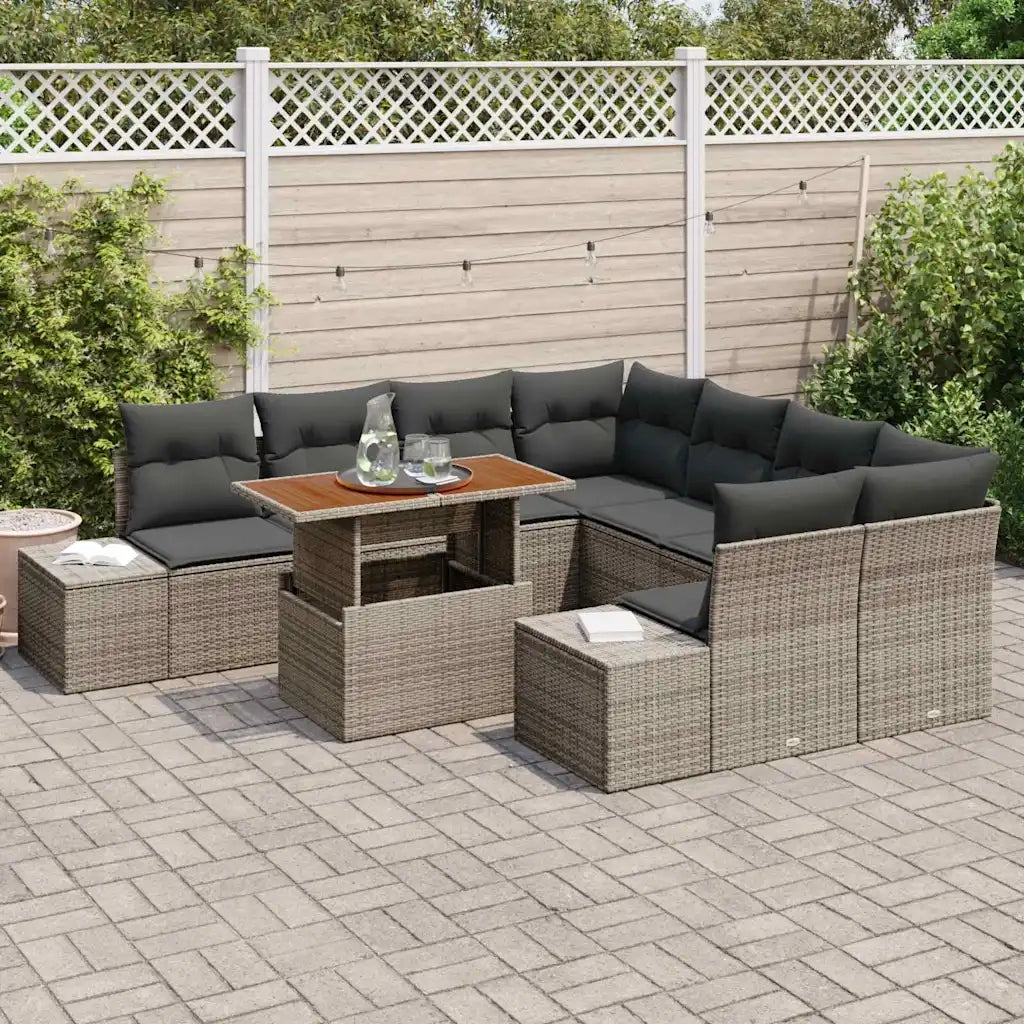 Set Divano da Giardino 9 pcs Grigio Poly Rattan 3358680