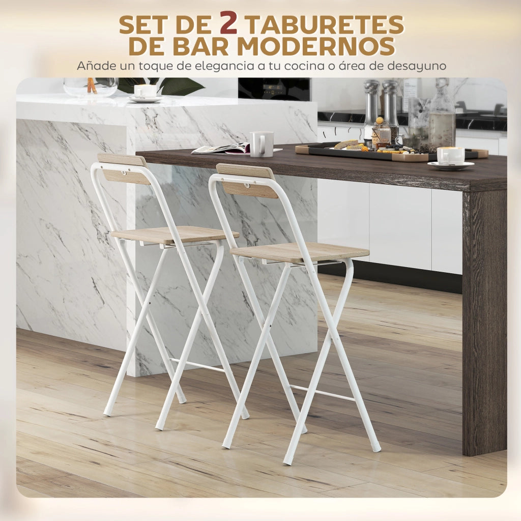 Sgabello da Bar Pieghevole con Schienale ¨C zephmum ¨C Naturale Metallo