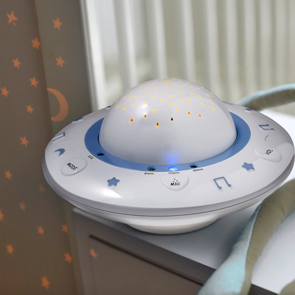 Luce notturna musicale per bambini modello BC-125GS con ninne nanne e rilevamento sonoro Bianco / Blu Alecto