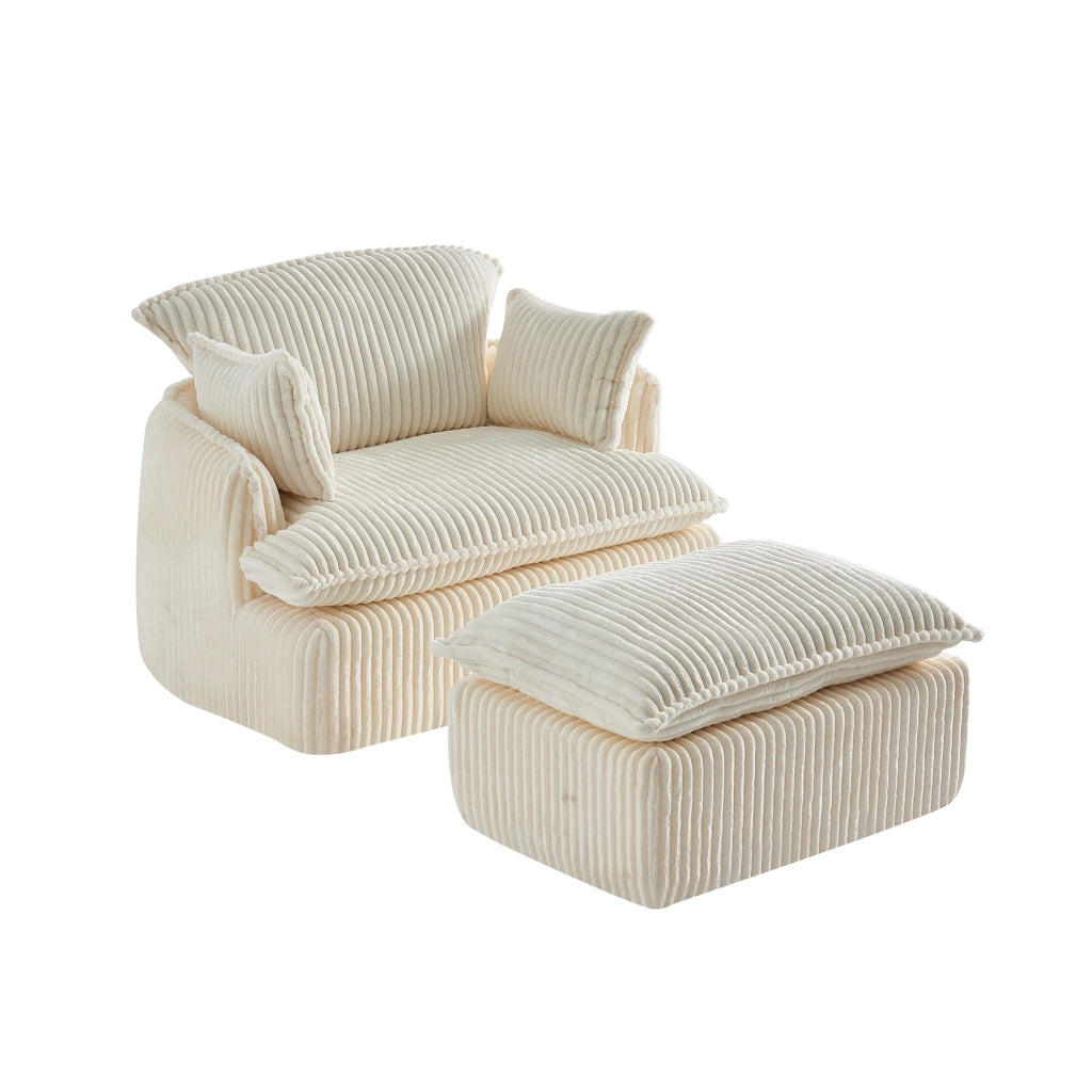 Poltrona con Poggiapiedi ¨C MINIMAL ¨C Tessuto a Coste, Trasformabile, Compatta