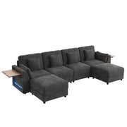 Divano modulare angolare U e L con tavolino ribaltabile e LED - in chenille grigio