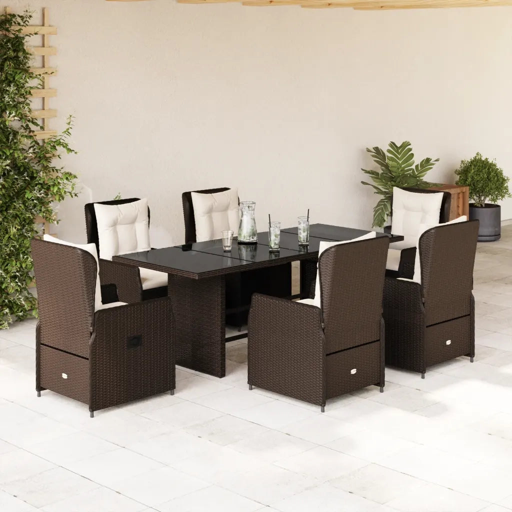 Set da Pranzo da Giardino 7pz con Cuscini in Polyrattan Marrone 3262781