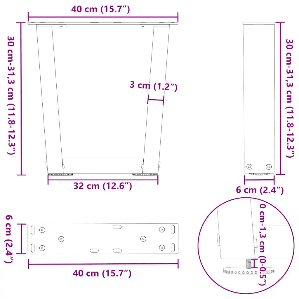 Gambe per Tavolino da Caffè a Forma di V 2 pz Bianche 40x(30-31,3) cm Acciaio 4012605