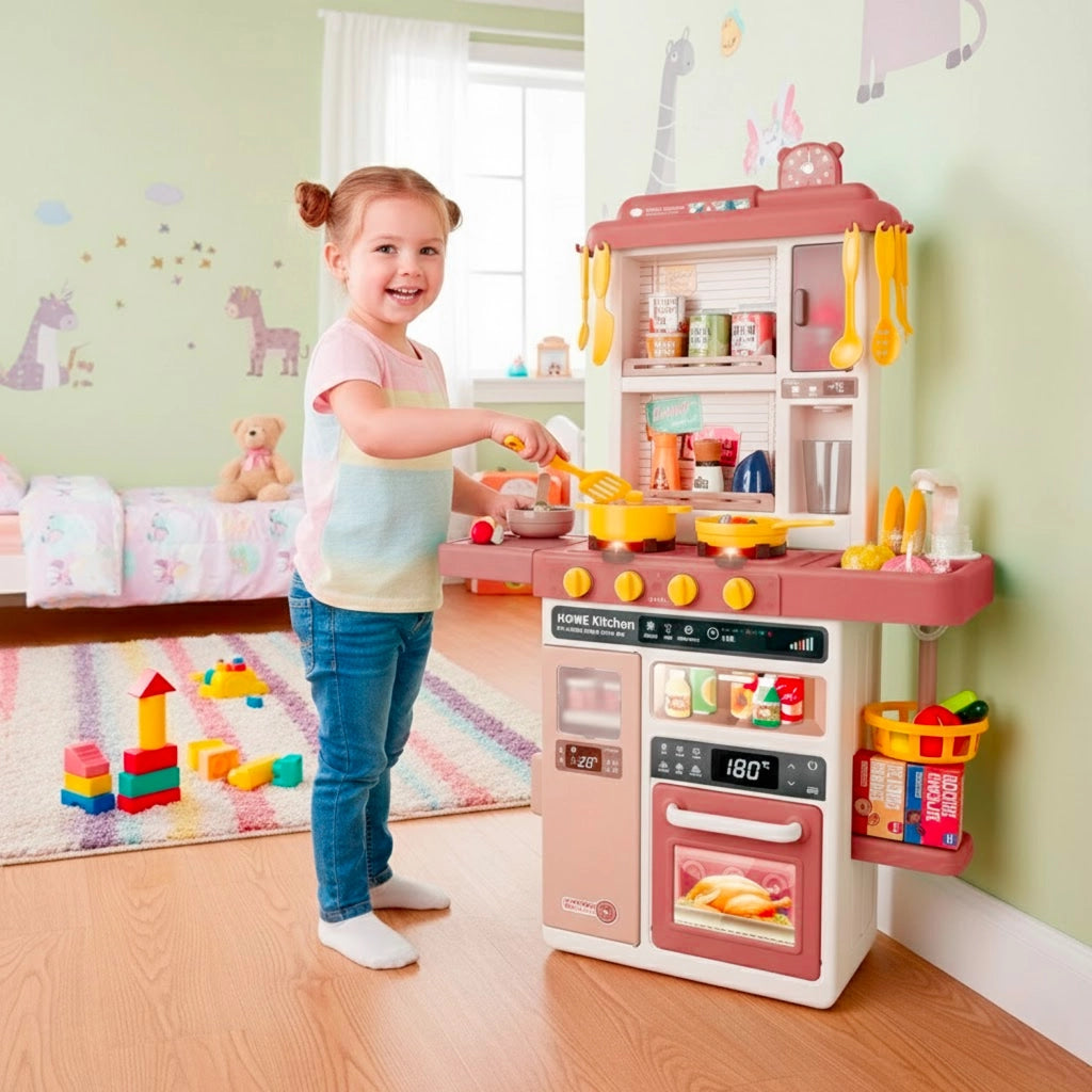 Cucina Giocattolo Per Bambini Con Fornelli Luci E Suoni Realistici 69 Accessori E Rubinetto Con Sistema Di Riciclo Dell Acqua Dai 3 5 Anni Rossa