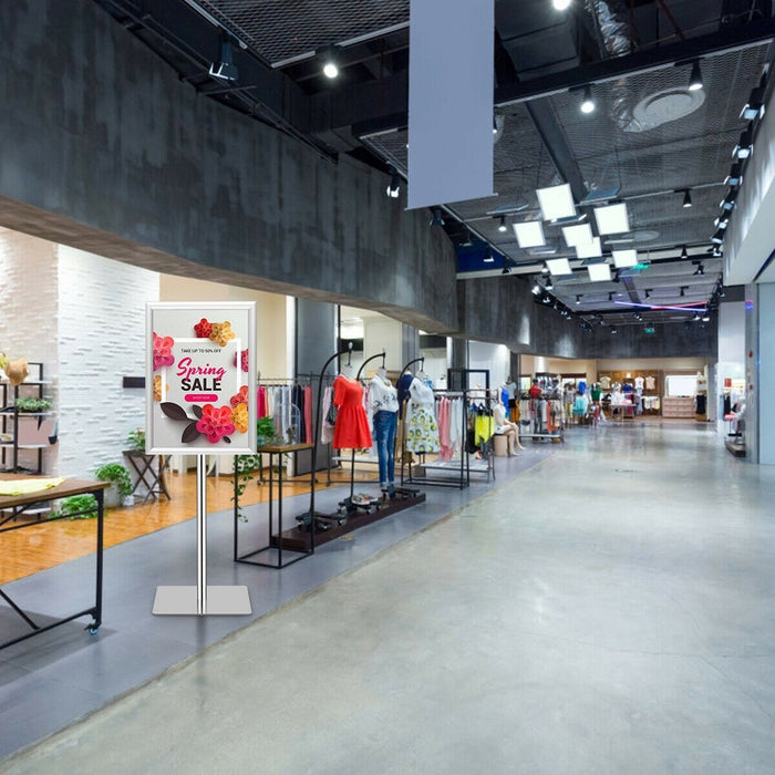 A3 Espositore da terra autoportante poster stand in metallo girevole e regolabile 78,5-123cm Argento-Espositore pubblicitario