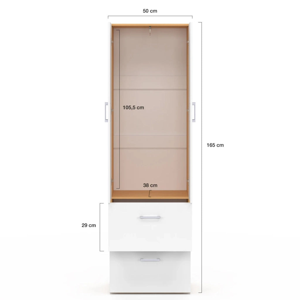 IDMarket - Armadio a 2 ante JULIANA bianco e legno 50 cm Armadio con 2 cassetti