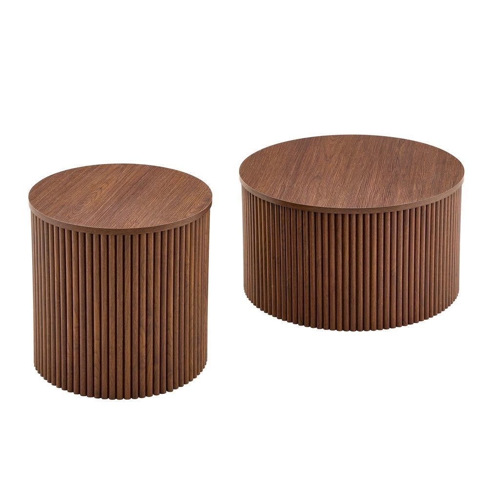 Set 2 Tavolini da Caff¨¨ Rotondi con Ripiano ¨C MINIMAL ¨C MDF Effetto Noce