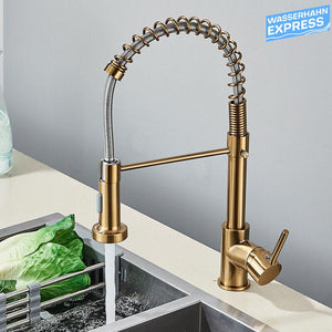 Bernd | Rubinetto gastronomia oro spazzolato molla | Caldaia cucina rubinetto acciaio inossidabile |miscelatore ruotabile 360° Bassa pressione 3 vie