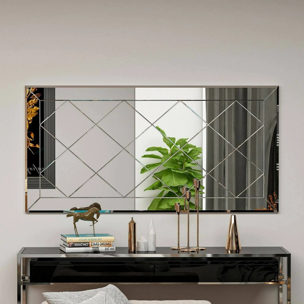 Specchio Nimfa, Specchiera, Articolo d'arredo a muro, Decorazione con specchio, 60x2h120 cm, Bianco