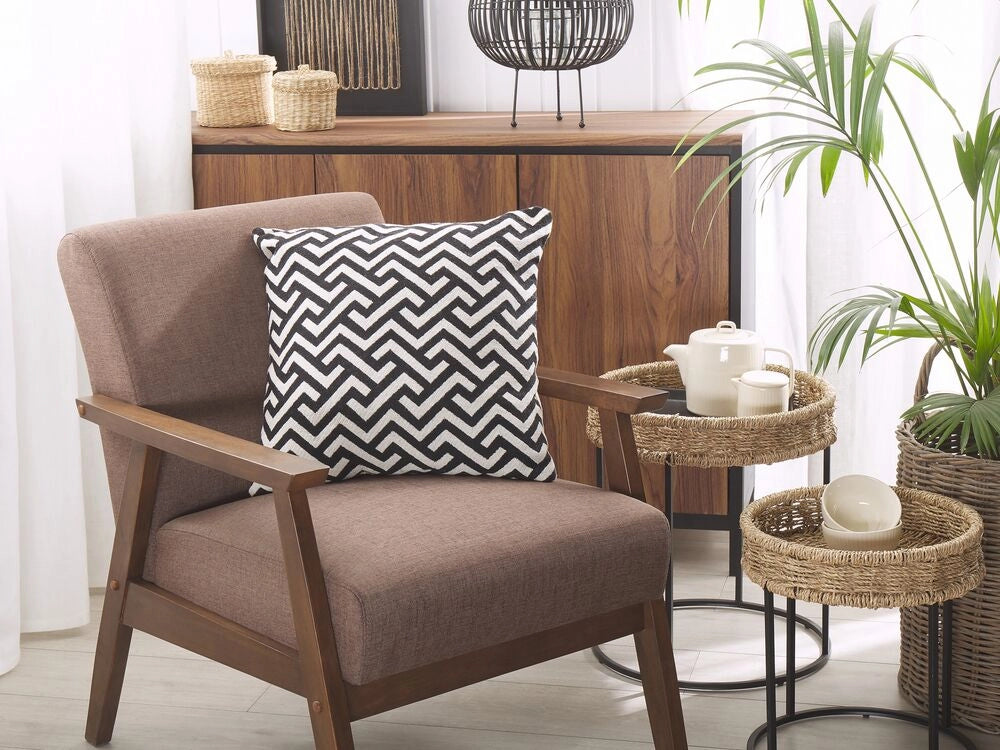 Set di 2 cuscini decorativi in cotone bianco e nero 45 x 45 cm federe rimovibili con imbottitura in poliestere