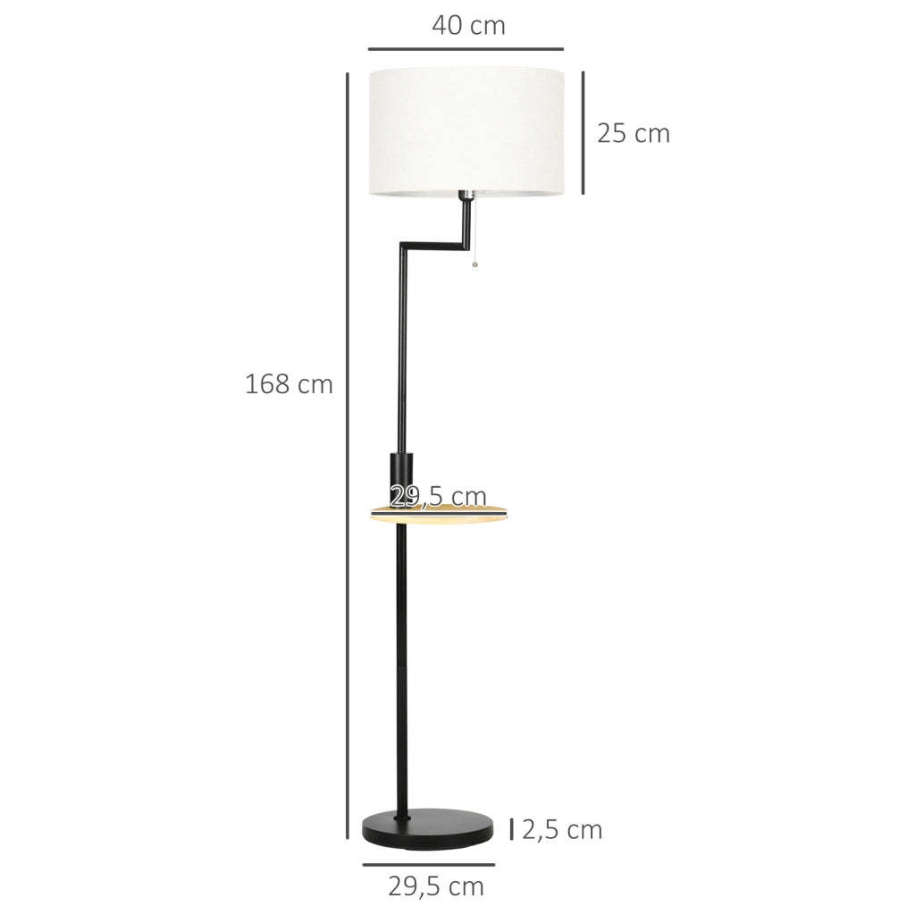 Lampada da terra con tavolino, porta USB e struttura in acciaio, bianco, Ø40 x 168 cm