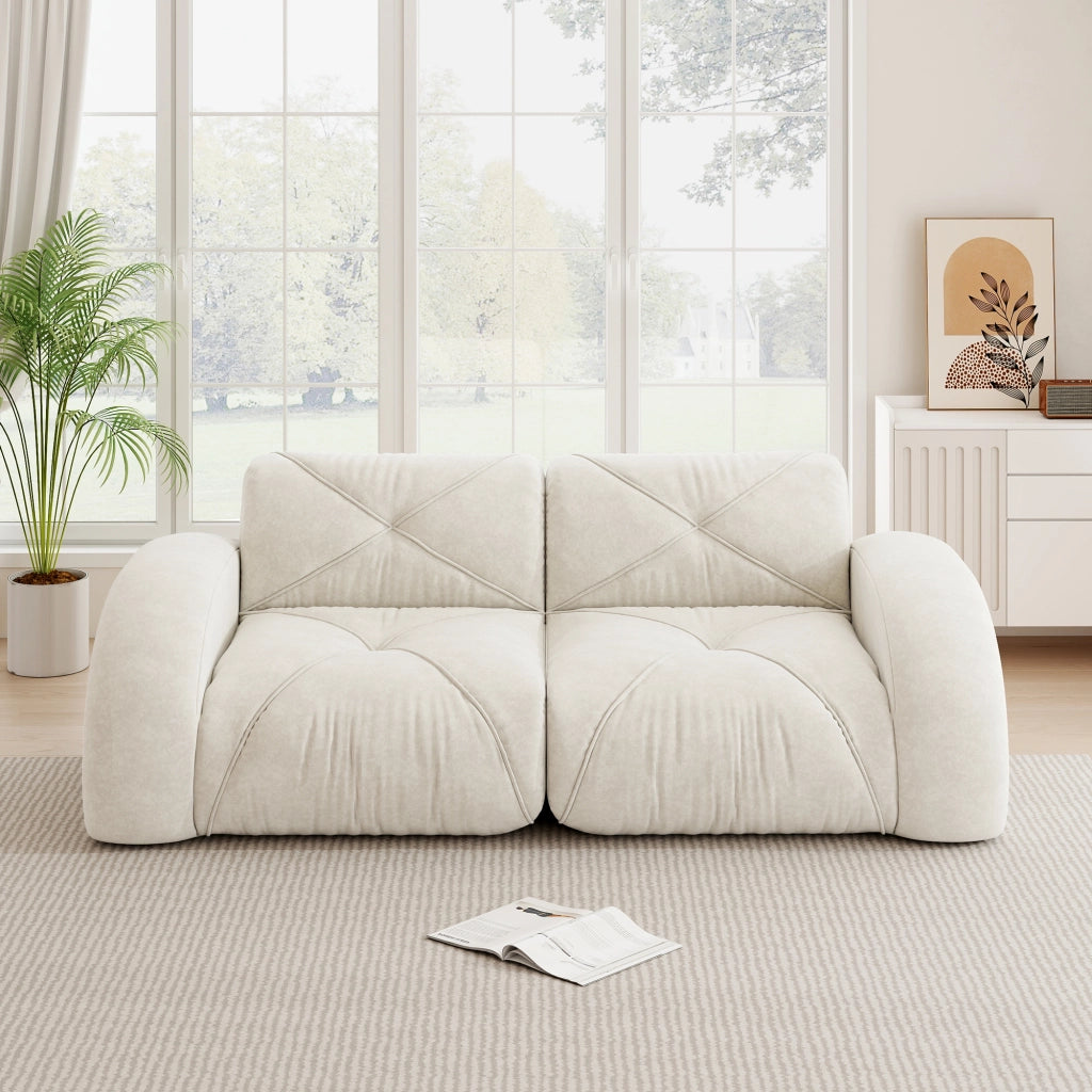 Divano modulare 2 posti senza struttura; schiuma 32D; tessuto chenille; design antiscivolo; beige chiaro