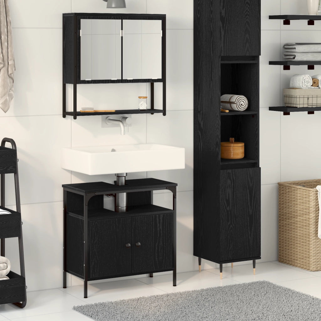 Set di mobili da bagno a 2 pezzi in legno ingegnerizzato rovere nero