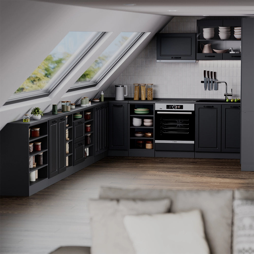 Mobile cucina sottotetto R-Line Antracite rustico/Antracite 140 cm Set di 2 carcasse armadio profondità 60 cm Vicco