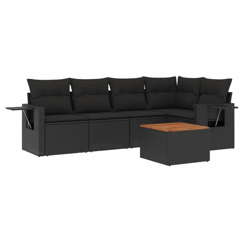Set Divano da Giardino 6 pz con Cuscini Nero in Polyrattan 3224550