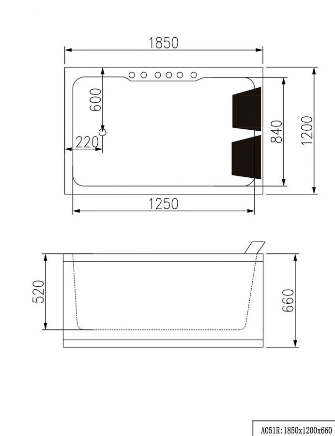 Vasca idromassaggio rettangolare due posti 185x120x66cm Relpunt Settra