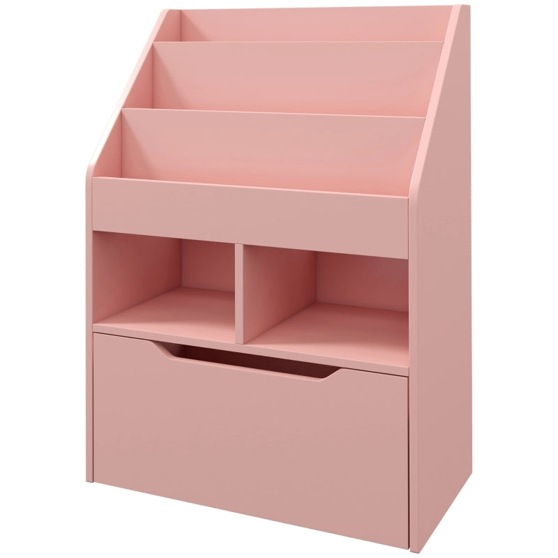 Libreria per bambini con cassetto e vani portaoggetti, rosa, 60 x 29,9 x 90 cm