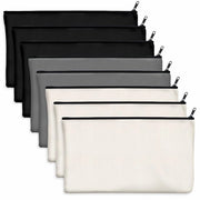 Pacchetto con 8 etui in tela di canapa vuoti con cerniera per oggetti DIY, cosmetici e articoli da toeletta (nero + grigio + bianco)