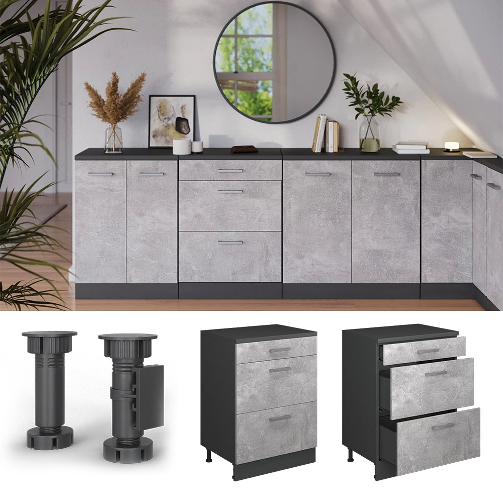 Mobile per mansarda Rion Calcestruzzo/Antracite 60 x 83.8 cm senza inclinazione con 3 cassetti Vicco