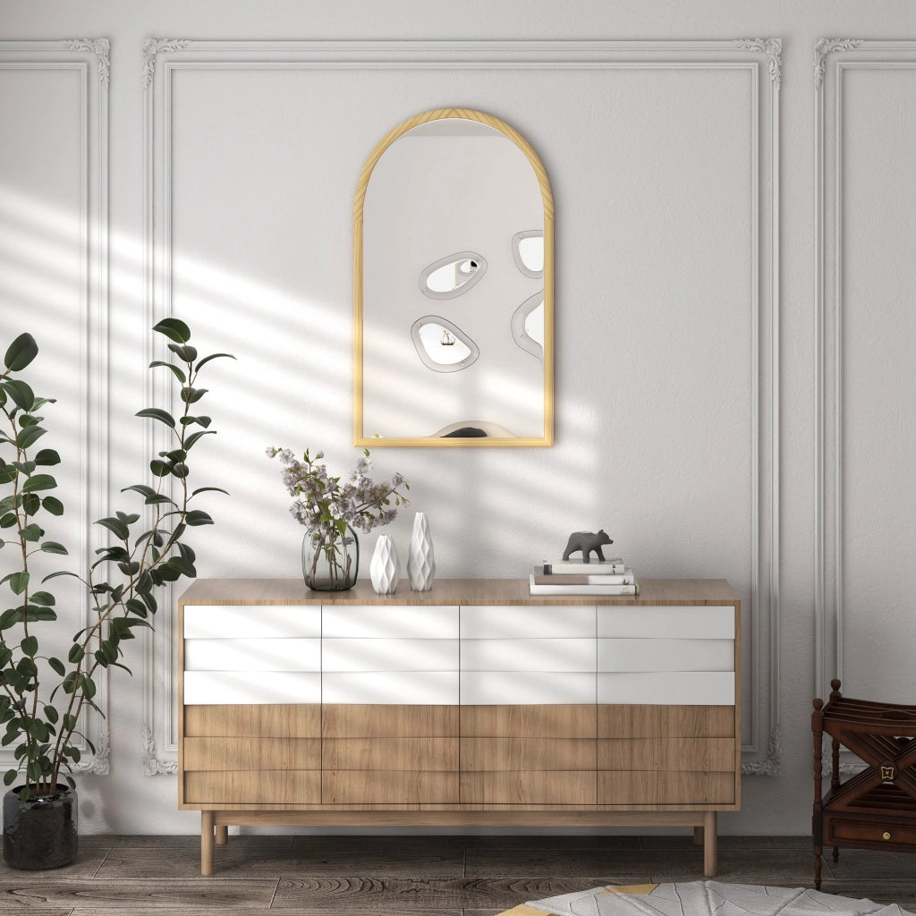 Specchio ad arco in legno per parete ¨C zephmum ¨C naturale 110x65 cm