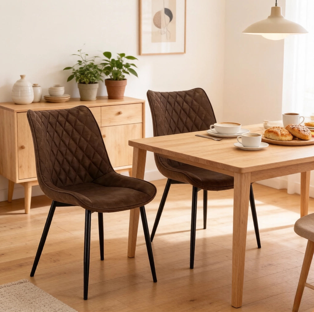 Sedia da sala da pranzo 85,5 cm in similpelle marrone e metallo, set da 2
