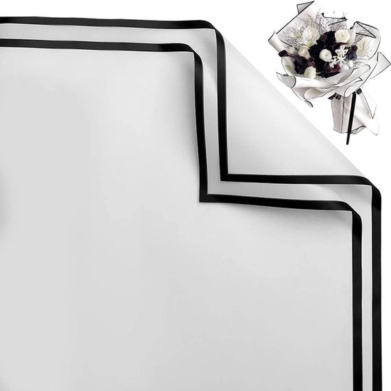 Papier di imballaggio acqua resistente - 20 fogli nero/bianco con fiori - carta di imballo spessa con catenella - carta di confezione 58,4 x 58,4 cm - confezione elegante