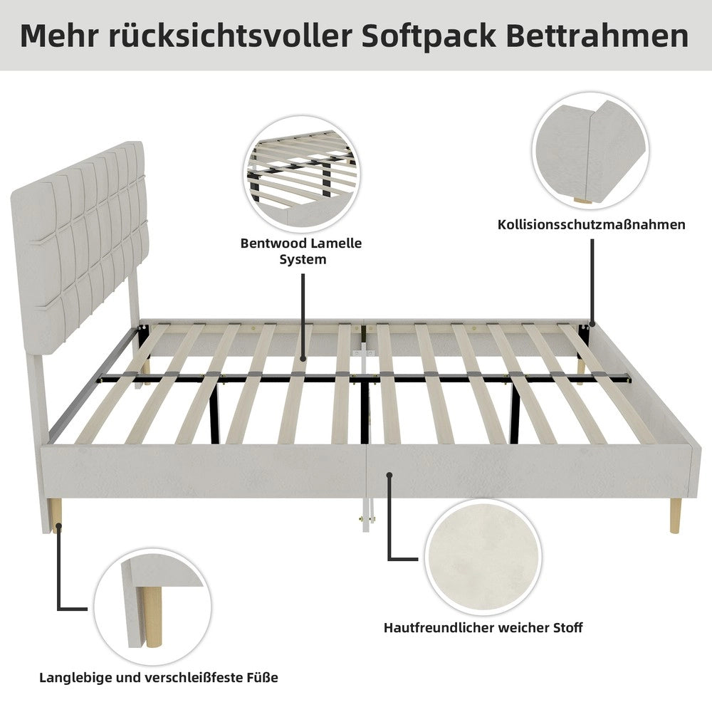 Letto Matrimoniale Imbottito ¨C MINIMAL ¨C Tessuto Beige 140x200
